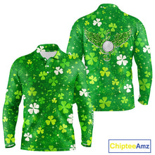 Load image into Gallery viewer, Long Sleeve Golf Polo Shirt Custom Green Music Angel Wing Golf Ball St Patricks Day Golf Shirts NHN0132