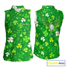 Load image into Gallery viewer, Womens Sleeveless Golf Polo Shirt Custom Green Music Angel Wing Golf Ball St Patricks Day Golf Shirts NHN0132