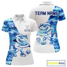 Load image into Gallery viewer, Custom Womens Golf Polo Shirt Funny Blue And White Shark Pattern Golf Shirts For Women NHN0002