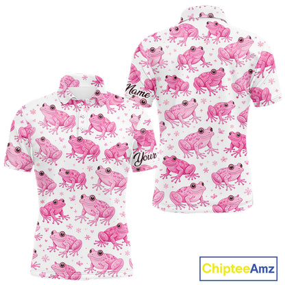 Funny Pink Frog Pattern Mens Golf Polo Shirts Custom Golf Attire For Men Personalized Golfer Gifts NHN0134
