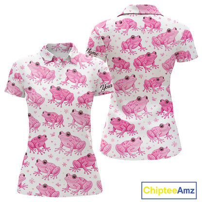 Funny Pink Frog Pattern Womens Golf Polo Shirts Custom Golf Attire For Ladies Personalized Golfer Gift NHN0134