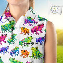 Load image into Gallery viewer, Funny Watercolor Womens Sleeveless Golf Polo Shirt Custom Colorful Frog Pattern Golf Attire NHN0134