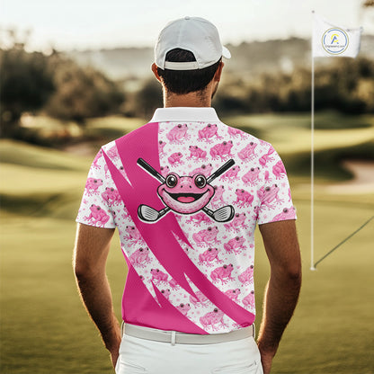 Funny Mens Golf Polo Shirts Custom Pink Frog Pattern Golf Attire For Men Personalized Golfer Gifts NHN0136