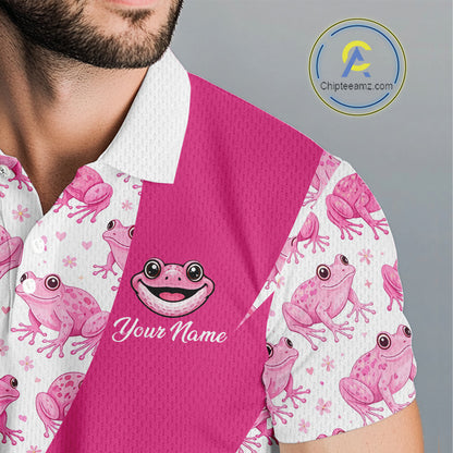 Funny Mens Golf Polo Shirts Custom Pink Frog Pattern Golf Attire For Men Personalized Golfer Gifts NHN0136