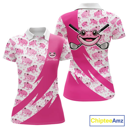 Funny Womens Golf Polo Shirts Custom Pink Frog Pattern Golf Attire For Men Personalized Golfer Gifts NHN0136