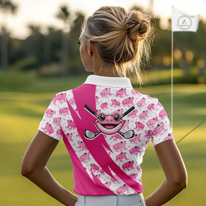 Funny Womens Golf Polo Shirts Custom Pink Frog Pattern Golf Attire For Men Personalized Golfer Gifts NHN0136