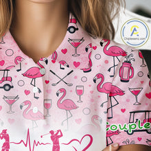 Load image into Gallery viewer, Pink Flamingo Heart Theme Matching Golf Polo Shirt For Couple Custom Couple Valentines Outfit NHN0145