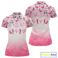 Load image into Gallery viewer, Pink Flamingo Heart Theme Matching Golf Polo Shirt For Couple Custom Couple Valentines Outfit NHN0145