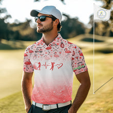 Load image into Gallery viewer, Red Flamingo Heart Theme Matching Golf Polos For Couple Custom Couple Valentines Outfit NHN0145