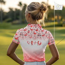 Load image into Gallery viewer, Red Flamingo Heart Theme Matching Golf Polo Shirt For Couple Custom Couple Valentines Outfit NHN0145