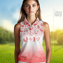 Load image into Gallery viewer, Red Flamingo Heart Theme Matching Sleeveless Golf Shirts For Couple Custom Couple Valentines Outfit NHN0145