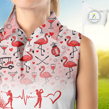 Load image into Gallery viewer, Red Flamingo Heart Theme Matching Sleeveless Golf Shirts For Couple Custom Couple Valentines Outfit NHN0145