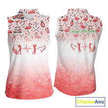 Load image into Gallery viewer, Red Flamingo Heart Theme Matching Sleeveless Golf Shirts For Couple Custom Couple Valentines Outfit NHN0145