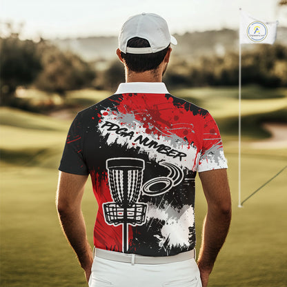 Black And Red Mens Golf Polo Shirt Custom Team Number Vintage Disc Golf Basket Mens Golf Wears NHN0028