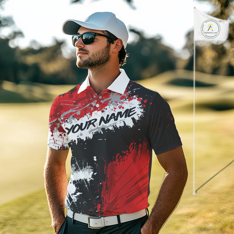 Black And Red Mens Golf Polo Shirt Custom Team Number Vintage Disc Golf Basket Mens Golf Wears NHN0028