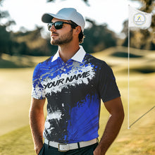 Load image into Gallery viewer, Mens Disc Golf Polo Shirt Custom Name Number Blue Disc Golf Basket Personalized Disc Golf Shirts NHN0028