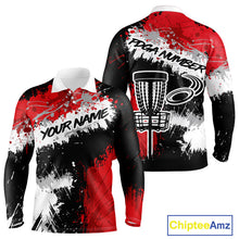 Load image into Gallery viewer, Black And Red Mens Long Sleeve Golf Polo Shirt Custom Team Number Disc Golf Basket Mens Golf Wears NHN0028