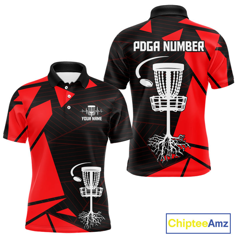 Mens Disc Golf Polo Shirt Custom Name Black And Blue Disc Golf Basket Golf Shirts Personalized  NHN0030