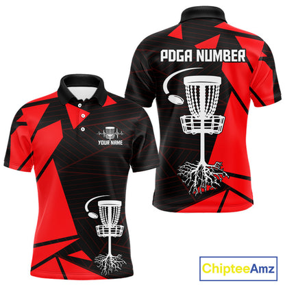 Mens Disc Golf Polo Shirt Custom Name Black And Blue Disc Golf Basket Golf Shirts Personalized  NHN0030