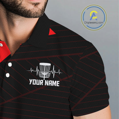 Mens Disc Golf Polo Shirt Custom Name Black And Blue Disc Golf Basket Golf Shirts Personalized  NHN0030