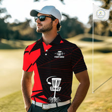 Load image into Gallery viewer, Mens Disc Golf Polo Shirt Custom Name Black And Blue Disc Golf Basket Golf Shirts Personalized  NHN0030