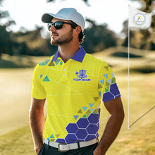Load image into Gallery viewer, Blue And Yellow Hexagon Pattern Mens Disc Golf Polo Shirts Custom Team Disc Golf Jerseys NHN0031
