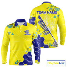 Load image into Gallery viewer, Blue And Yellow Hexagon Pattern Mens Disc Golf Polo Shirts Custom Team Disc Golf Jerseys NHN0031