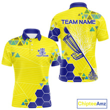 Load image into Gallery viewer, Blue And Yellow Hexagon Pattern Mens Disc Golf Polo Shirts Custom Team Disc Golf Jerseys NHN0031