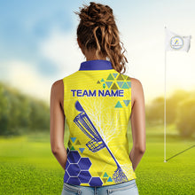 Load image into Gallery viewer, Blue And Yellow Hexagon Pattern Womens Disc Golf Polo Shirts Custom Team Disc Golf Jerseys NHN0031