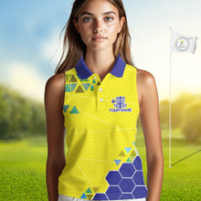 Load image into Gallery viewer, Blue And Yellow Hexagon Pattern Womens Disc Golf Polo Shirts Custom Team Disc Golf Jerseys NHN0031