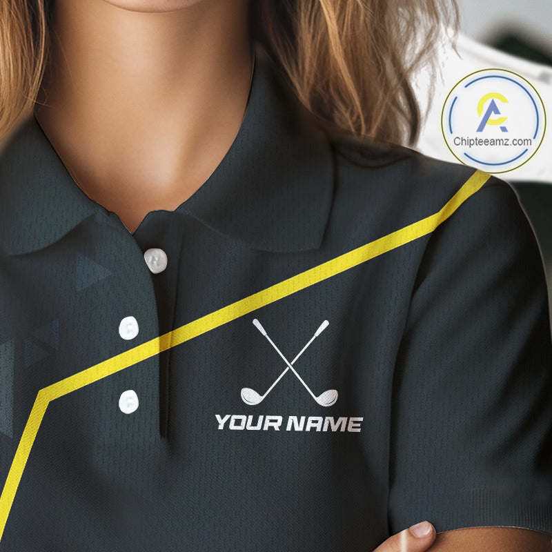 Blue Navy And Yellow Golf Ball Womens Golf Polo Shirts Custom Golf Outfits Women Golf Gifts NHN0038
