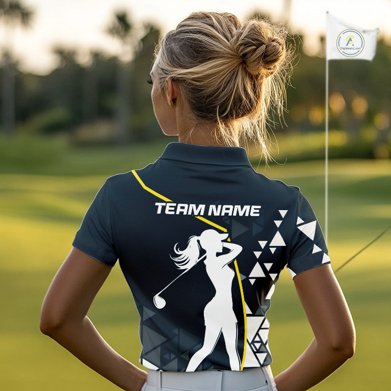 Blue Navy And Yellow Golf Ball Womens Golf Polo Shirts Custom Golf Outfits Women Golf Gifts NHN0038