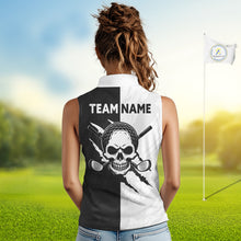 Load image into Gallery viewer, Funny Skull Golf Sleeveless Polo Shirt Custom Black And White Camo Pattern Golf Attire For Women NHN0047