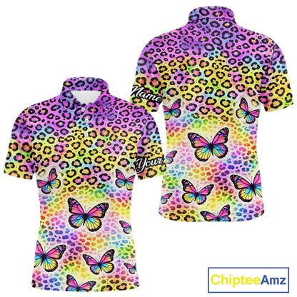 Mens Golf Polo Shirt Colorful Rainbow Leopard Print Pattern Custom Butterfly Team Golf Tops For Men NHN0180