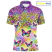 Load image into Gallery viewer, Mens Golf Polo Shirt Colorful Rainbow Leopard Print Pattern Custom Butterfly Team Golf Tops For Men NHN0180