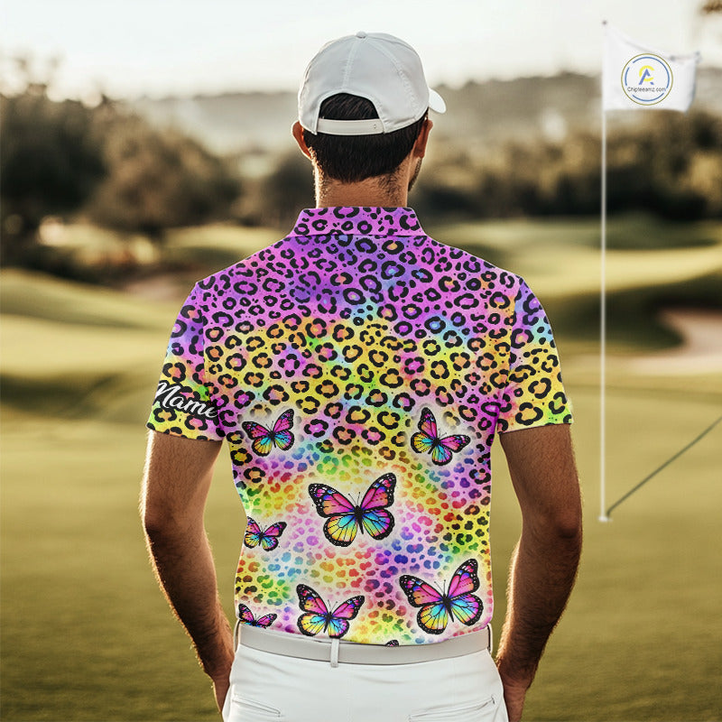 Mens Golf Polo Shirt Colorful Rainbow Leopard Print Pattern Custom Butterfly Team Golf Tops For Men NHN0180