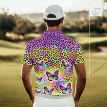 Load image into Gallery viewer, Mens Golf Polo Shirt Colorful Rainbow Leopard Print Pattern Custom Butterfly Team Golf Tops For Men NHN0180