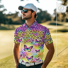 Load image into Gallery viewer, Mens Golf Polo Shirt Colorful Rainbow Leopard Print Pattern Custom Butterfly Team Golf Tops For Men NHN0180