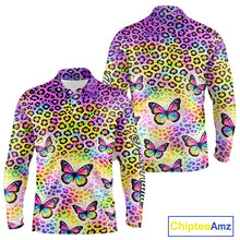 Load image into Gallery viewer, Long Slveeve Golf Polo Shirt Colorful Rainbow Leopard Print Pattern Custom Butterfly Team Golf Tops NHN0180