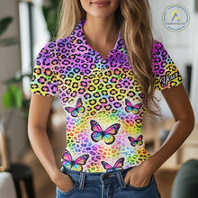 Load image into Gallery viewer, Womens Golf Polo Shirt Colorful Rainbow Leopard Print Custom Butterfly Team Ladies Golf Tops NHN0180