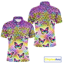 Load image into Gallery viewer, Mens Golf Polo Shirt Colorful Rainbow Leopard Print Pattern Custom Butterfly Team Golf Tops For Men NHN0180