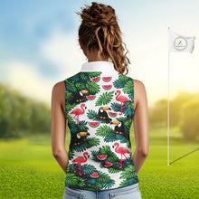 Load image into Gallery viewer, Funny Womens Sleeveless Golf Polo Shirt Custom Tropical Pattern, Flamingo Golf Shirt For Ladies NHN0193