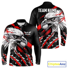 Load image into Gallery viewer, Long Sleeve Golf Polo Shirts Custom Red &amp; Black Grunge Pattern Eagle Golf Shirts For Men, Golf Apparel NHN0062