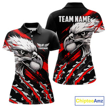 Load image into Gallery viewer, Womens Golf Polo Shirts Custom Red &amp; Black Grunge Pattern Eagle Golf Shirts For Men, Golf Apparel NHN0062