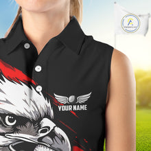 Load image into Gallery viewer, Womens Sleeveless Golf Polo Shirts Custom Red &amp; Black Grunge Pattern Eagle Golf Shirts For Men, Golf Apparel NHN0062