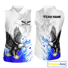Load image into Gallery viewer, Womens Sleeveless Golf Polo Shirtt Custom Eagle Blue Flame Golf Tops, White Golf Outfit NHN0070