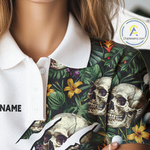 Load image into Gallery viewer, Funny Womens Golf Polo Shirt Custom Tropical Golf Ball Pattern Personalized Skull Golf Shirts NHN0047