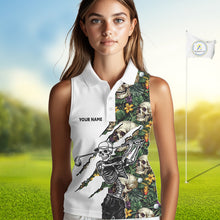 Load image into Gallery viewer, Funny Womens Sleeveless Golf Polo Shirt Custom Tropical Pattern Personalized Skull Golf Shirts NHN0047