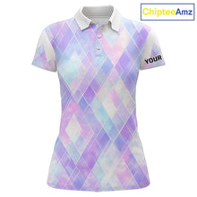 Load image into Gallery viewer, Violet And Blue Square Pattern Womens Golf Polo Shirt Custom Name Golf Tops For Ladies NHN0203