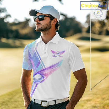 Mens Golf Polo Shirt Violet Square Plaid Pattern Custom Golf Ball Golf Tops For Men NHN0204